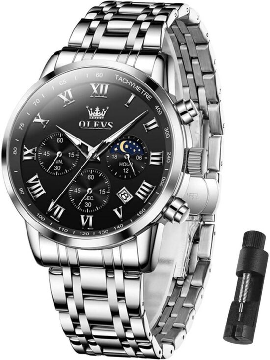 OLEVS Other - Olevs Men's Silver Black Multifunction Waterproof Luminous Chronograph Watch